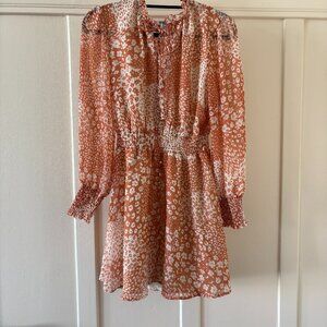 BB Dakota Peach Floral Long Sleeve Mini Dress 60s Vibes MEDIUM